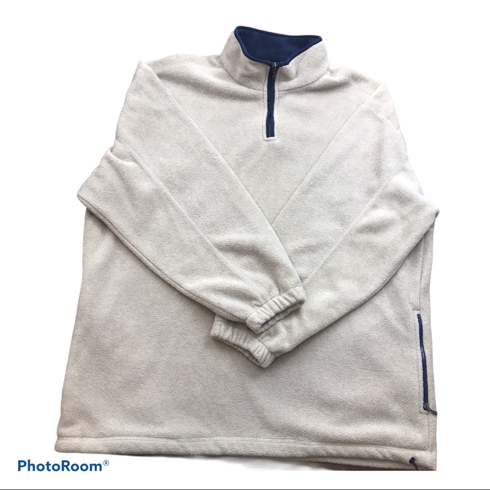 Vtg Fleece Mock 1/4 Zip XL Pullover Zippered Pockets